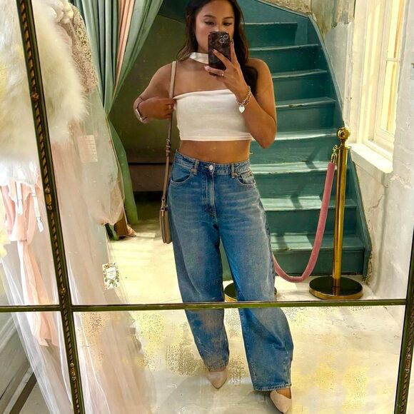 SHEIN Women's Neck Medium Going Out Detail Cream Beige Crop Tank Top Blouse - Picture 3 of 3